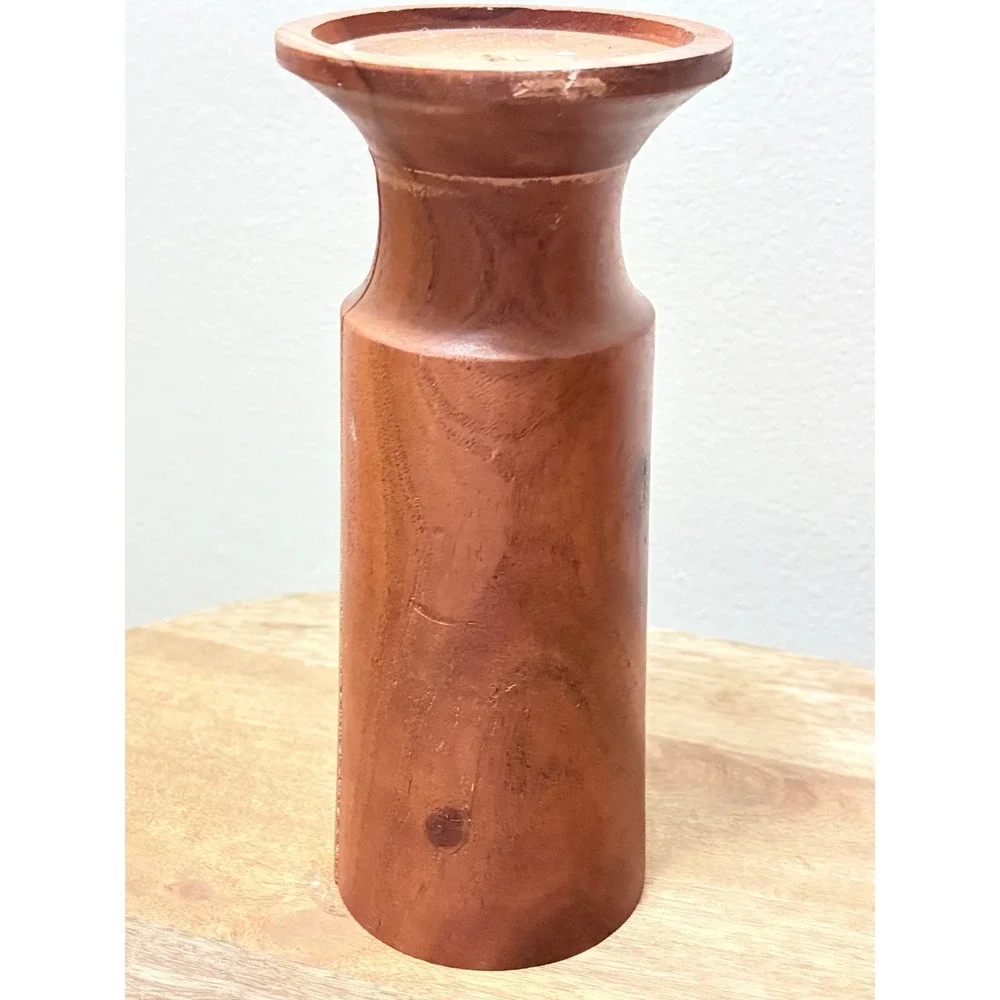Vintage MCM Hand Turned Wood Pillar Candle Holder Set of 3 Trio